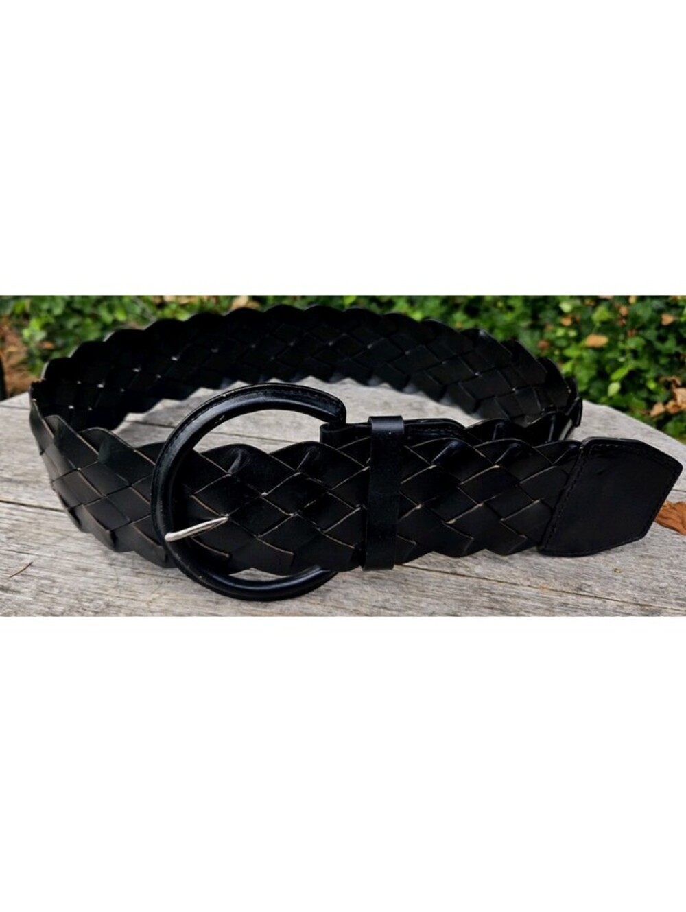 Black Genuine Bonded Leather New York & Co Woven Braided 2.5"W Belt Sz SM 40"